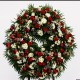 CORONA FUNEBRE PREMIUM TONOS ROJOS Y FLOR BLANCA