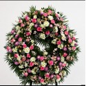CORONA FUNEBRE PREMIUM TONOS ROSA Y FLOR BLANCA