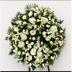 CORONA FUNEBRE PREMIUM ROSAS BLANCAS Y FLOR BLANCA