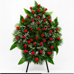 CORONA FÚNEBRE PREMIUM CON ROSAS ROJAS