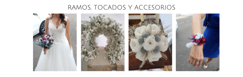 Trabajos de decoración floral para bodas realizados para tocados de novia, ramos y accesorios